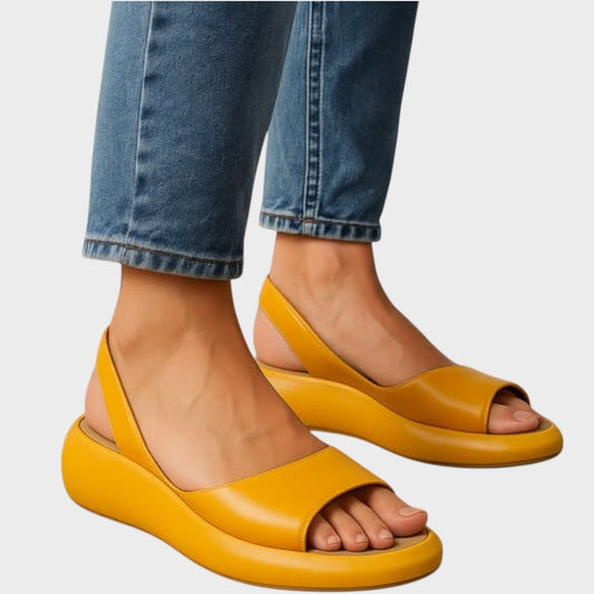 Comfortable Yellow Sandals for Women with Platform Slingback Open Toe Casual Style