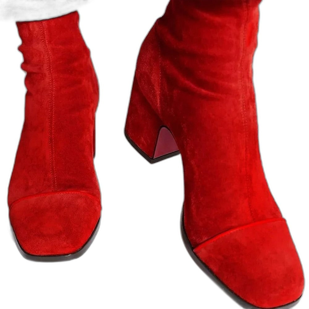 Comfortable Yellow Suede Ankle Boots for Women with Block Heel Closed Toe Casual Style