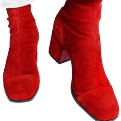 Comfortable Yellow Suede Ankle Boots for Women with Block Heel Closed Toe Casual Style