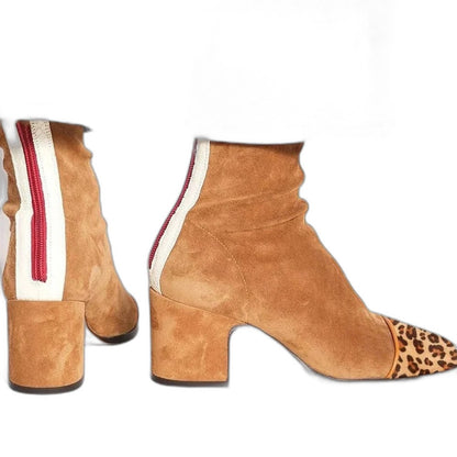 Comfortable Yellow Suede Ankle Boots for Women with Block Heel Closed Toe Casual Style