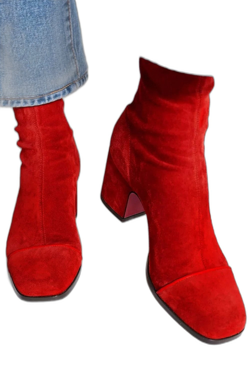Comfortable Yellow Suede Ankle Boots for Women with Block Heel Closed Toe Casual Style