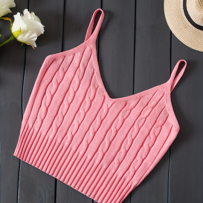 Comfortable Cable Knit Tank Top for Women with V Neck Sleeveless Ribbed Cropped Style