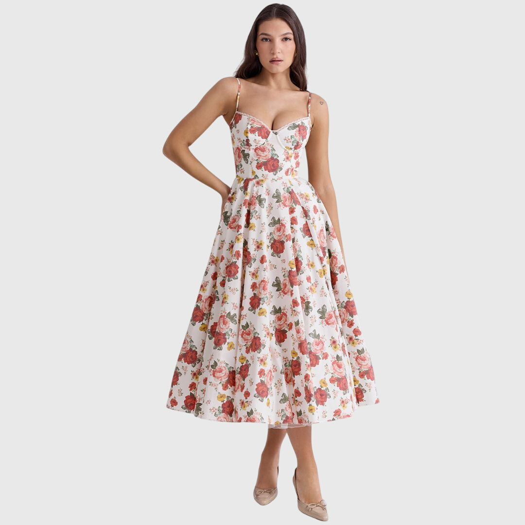 Elegant Strapless Midi Dress for Women with Sweetheart Neckline Full Skirt Formal Wedding Guest Style