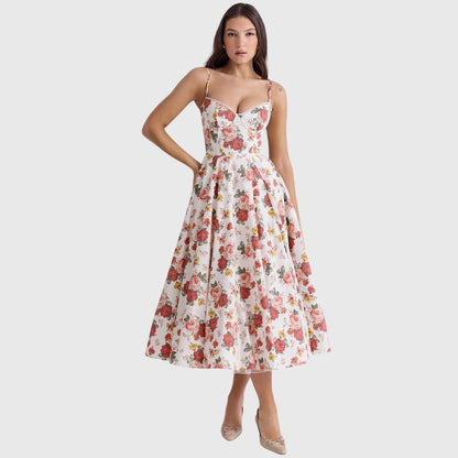 Elegant Strapless Midi Dress for Women with Sweetheart Neckline Full Skirt Formal Wedding Guest Style