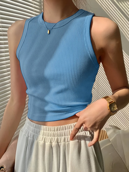 Effortless Ribbed Knit Tank Top for Women with Mock Neck Sleeveless Racerback Crop Style