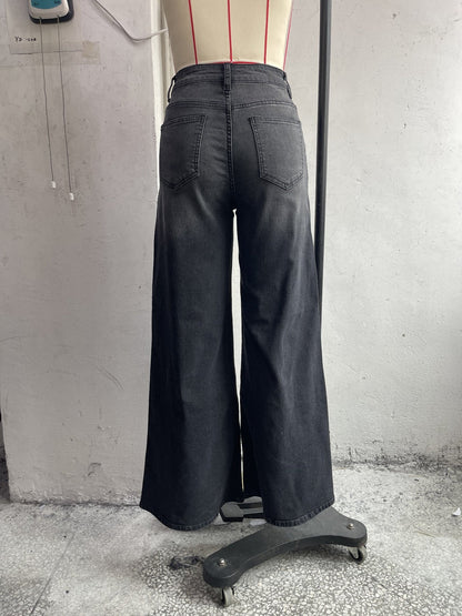 Effortless Relaxed Blue Wide Leg Jeans for Women with High Waist Flowing Style