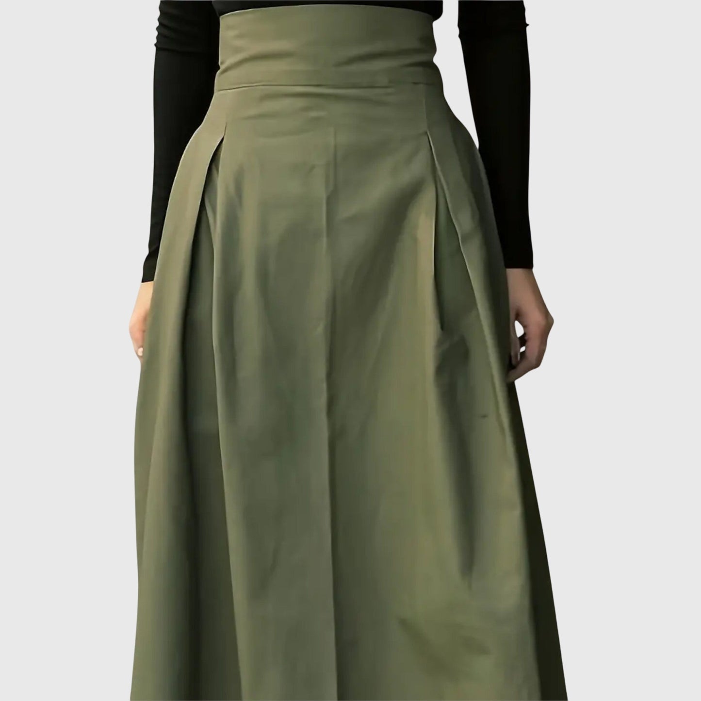 Elegant Green Midi Skirt for Women with High Waist A Line Pleated Wrap Front Casual Style
