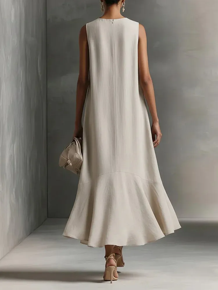 Effortless Satin Maxi Dress for Women with Deep V Neck Sleeveless High Low Flowing Formal Wedding Guest Style
