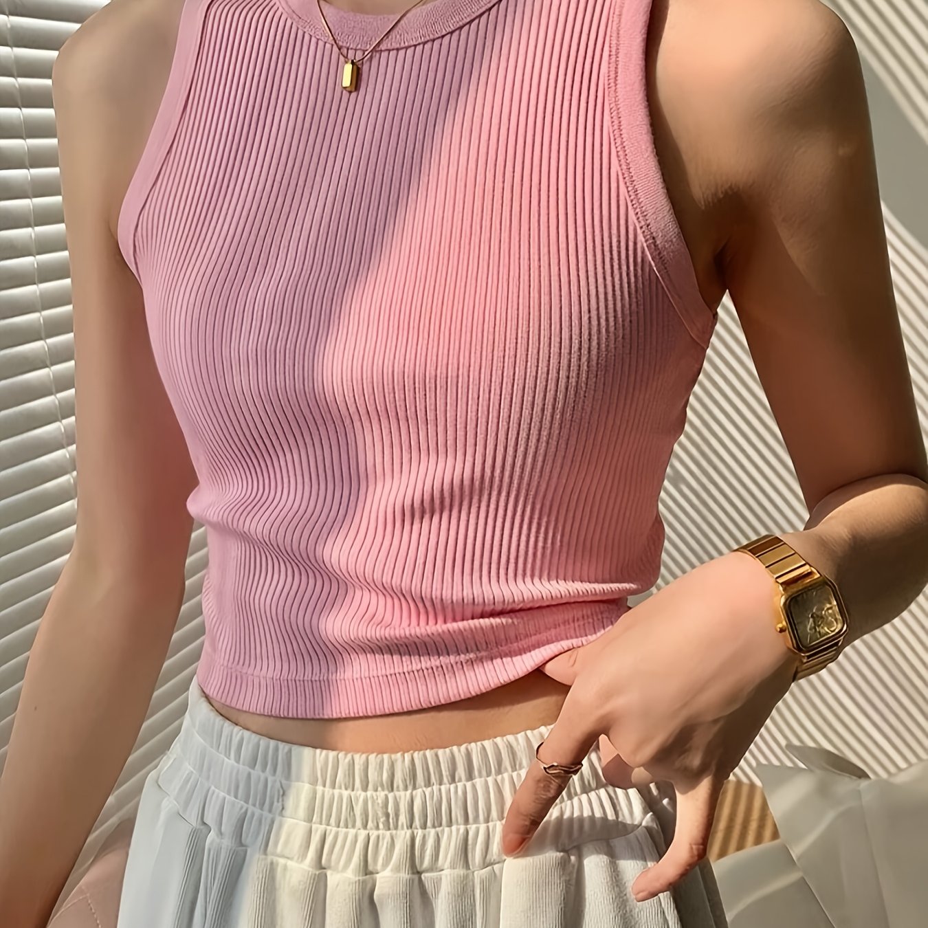 Effortless Ribbed Knit Tank Top for Women with Mock Neck Sleeveless Racerback Crop Style