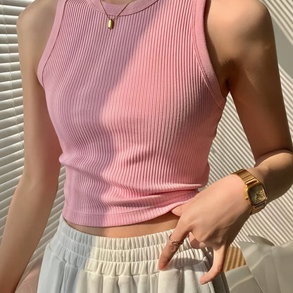 Effortless Ribbed Knit Tank Top for Women with Mock Neck Sleeveless Racerback Crop Style