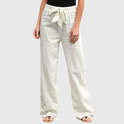 Effortless Linen Wide Leg Pant for Women with High Waist Drawstring Relaxed Flowing Casual Style