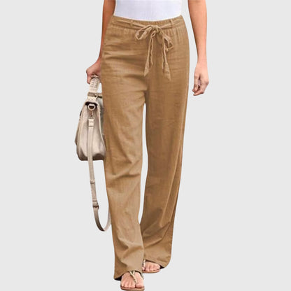 Effortless Linen Wide Leg Pant for Women with High Waist Drawstring Relaxed Flowing Casual Style