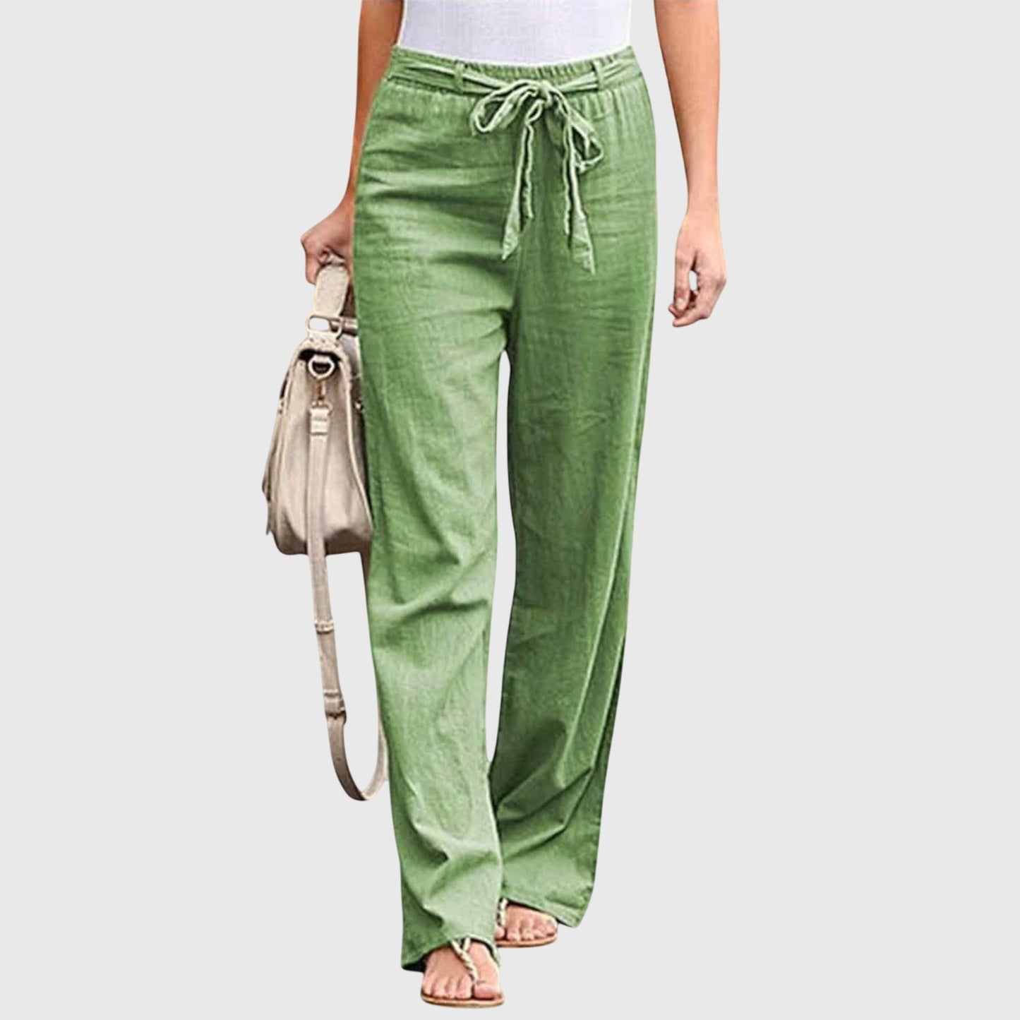 Effortless Linen Wide Leg Pant for Women with High Waist Drawstring Relaxed Flowing Casual Style
