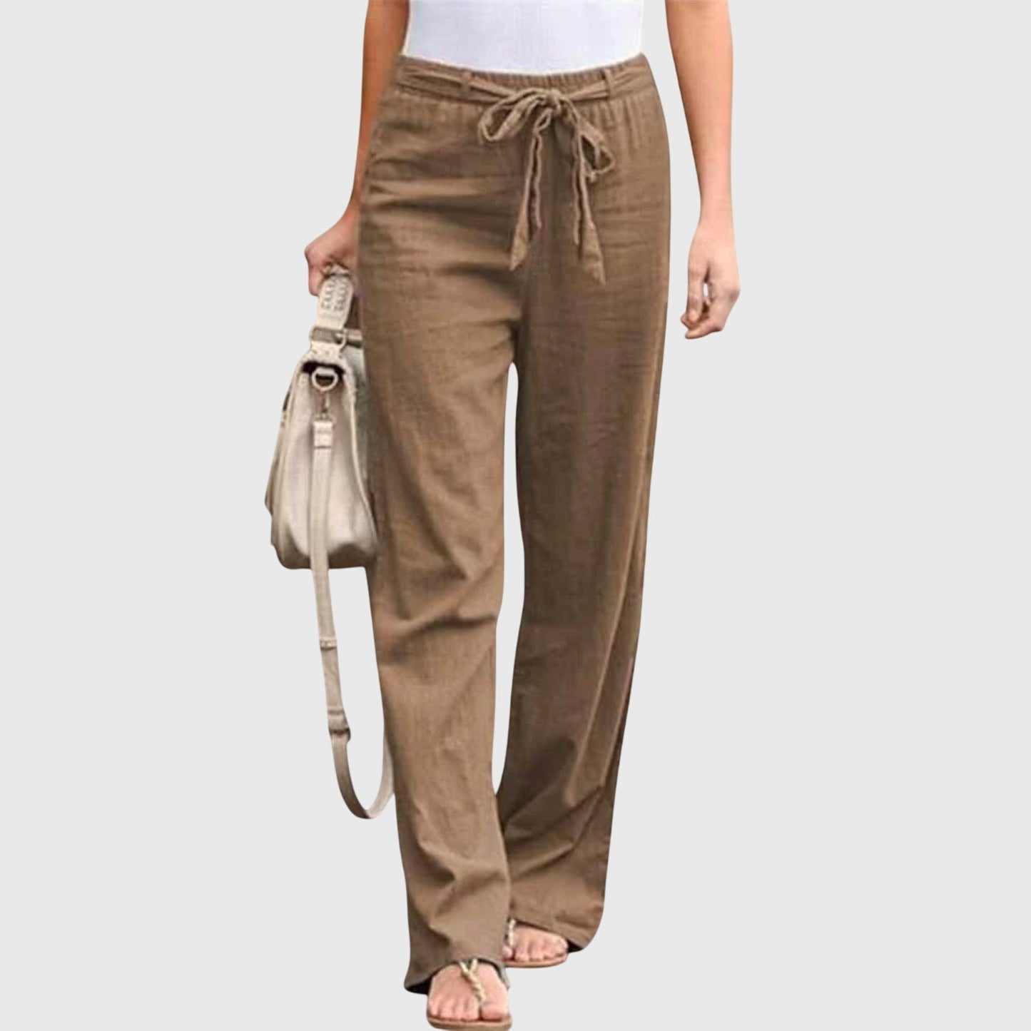 Effortless Linen Wide Leg Pant for Women with High Waist Drawstring Relaxed Flowing Casual Style