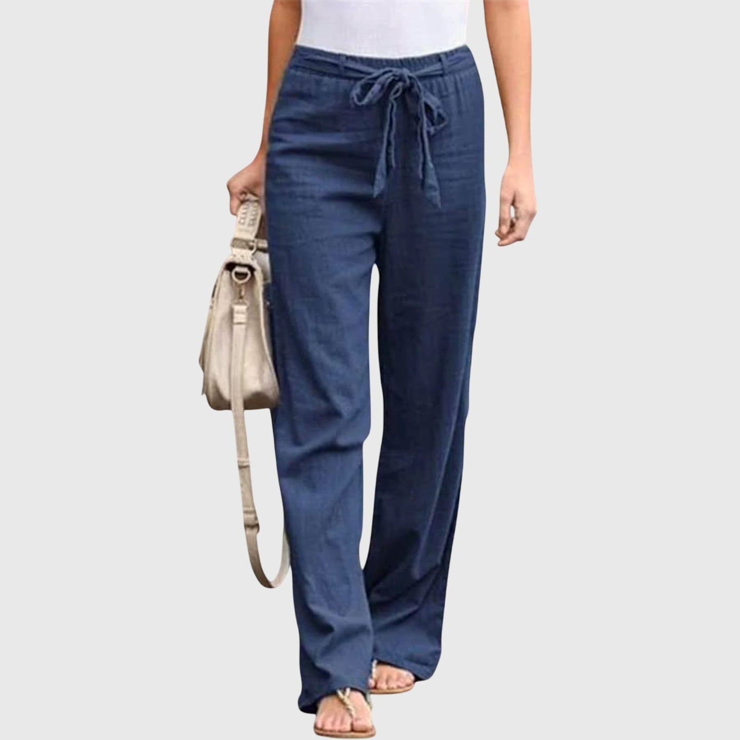 Effortless Linen Wide Leg Pant for Women with High Waist Drawstring Relaxed Flowing Casual Style