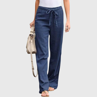 Effortless Linen Wide Leg Pant for Women with High Waist Drawstring Relaxed Flowing Casual Style