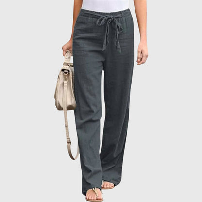 Effortless Linen Wide Leg Pant for Women with High Waist Drawstring Relaxed Flowing Casual Style