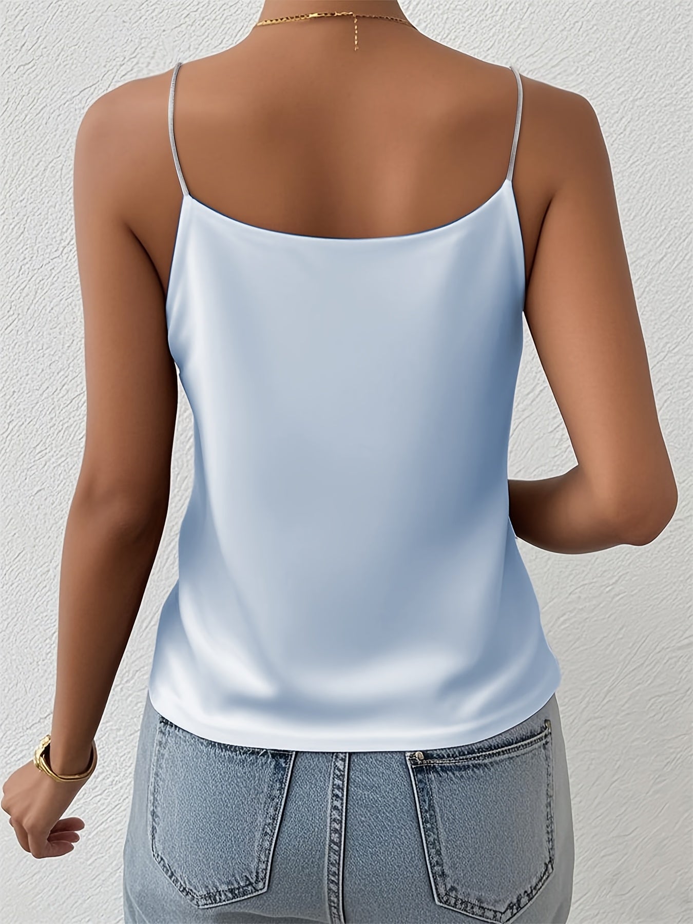 Elegant Satin Cami Tank Top for Women with V Neck Spaghetti Strap Relaxed Silky Style
