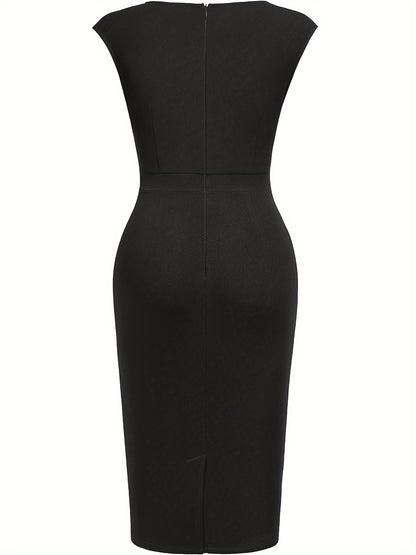 Elegant Sheath Midi Dress for Women with Sweetheart Neckline Cap Sleeve Ruched Bodycon Work Style