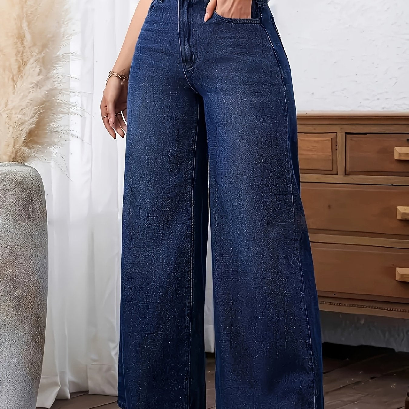 Effortless Relaxed Blue Wide Leg Jeans for Women with High Waist Flowing Style
