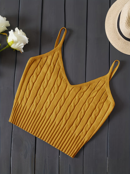 Comfortable Cable Knit Tank Top for Women with V Neck Sleeveless Ribbed Cropped Style