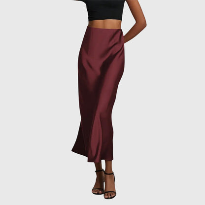 Elegant Maxi Skirt for Women with High Waist Satin Bias Cut Slip Fitted Casual Going Out Style