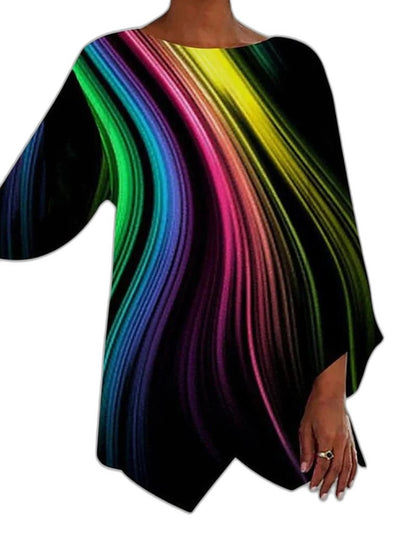 Effortless Abstract Blouse for Women with Crew Neck Long Sleeve Oversized Casual Style