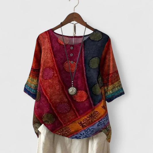 Effortless Abstract Blouse for Women with Crew Neck Short Sleeve Oversized Casual Style