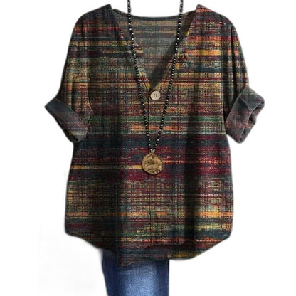 Effortless Abstract Blouse for Women with V Neck Short Sleeve Oversized Casual Style