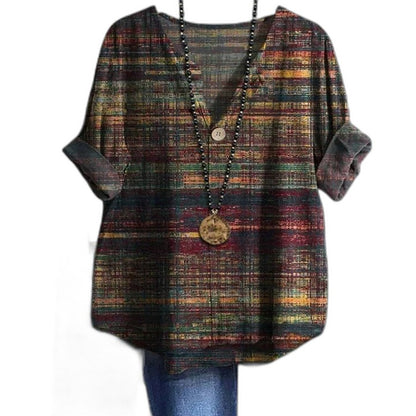 Effortless Abstract Blouse for Women with V Neck Short Sleeve Oversized Casual Style