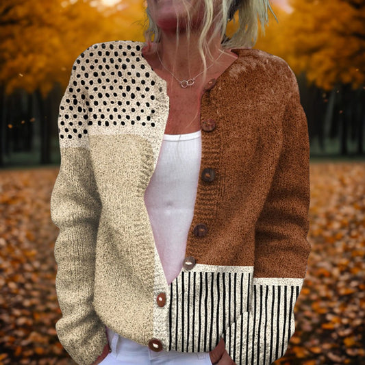Effortless Abstract Cardigan Sweater for Women with Collared Long Sleeve Button Front Casual Style