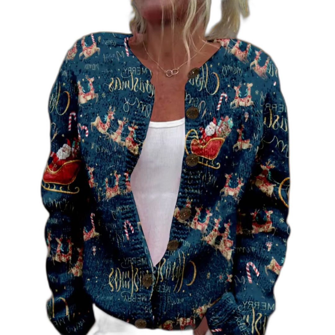 Effortless Abstract Cardigan Sweater for Women with Knit V Neck Long Sleeve Button Front Casual Style