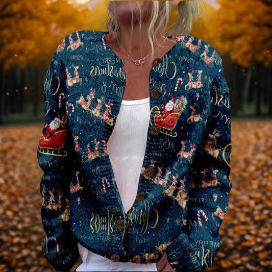 Effortless Abstract Cardigan Sweater for Women with Knit V Neck Long Sleeve Button Front Casual Style