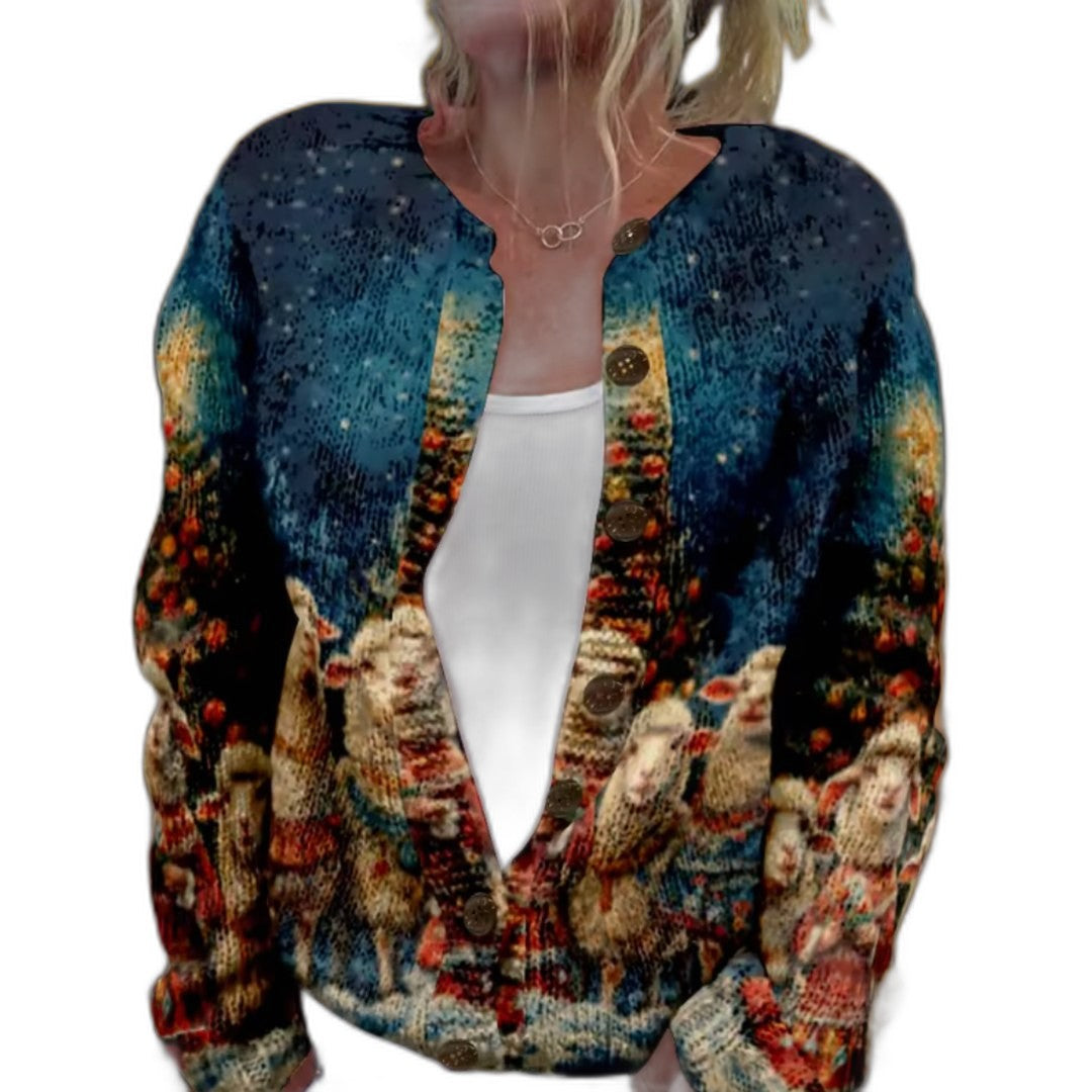 Effortless Abstract Cardigan Sweater for Women with Long Sleeve Button Front Casual Style