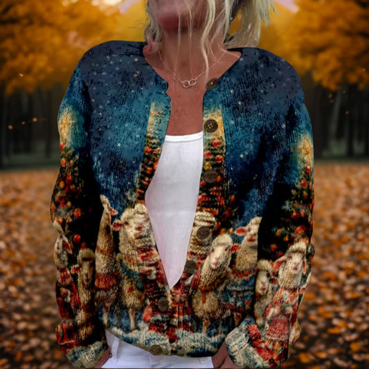 Effortless Abstract Cardigan Sweater for Women with Long Sleeve Button Front Casual Style