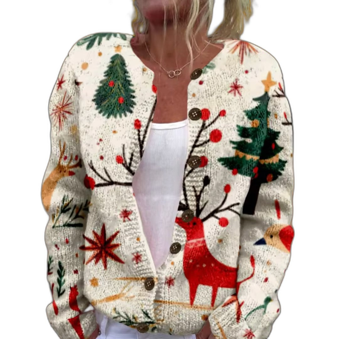 Effortless Abstract Cardigan Sweater for Women with Long Sleeve Button Front Pockets Casual Style