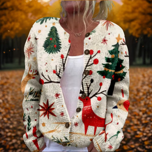 Effortless Abstract Cardigan Sweater for Women with Long Sleeve Button Front Pockets Casual Style