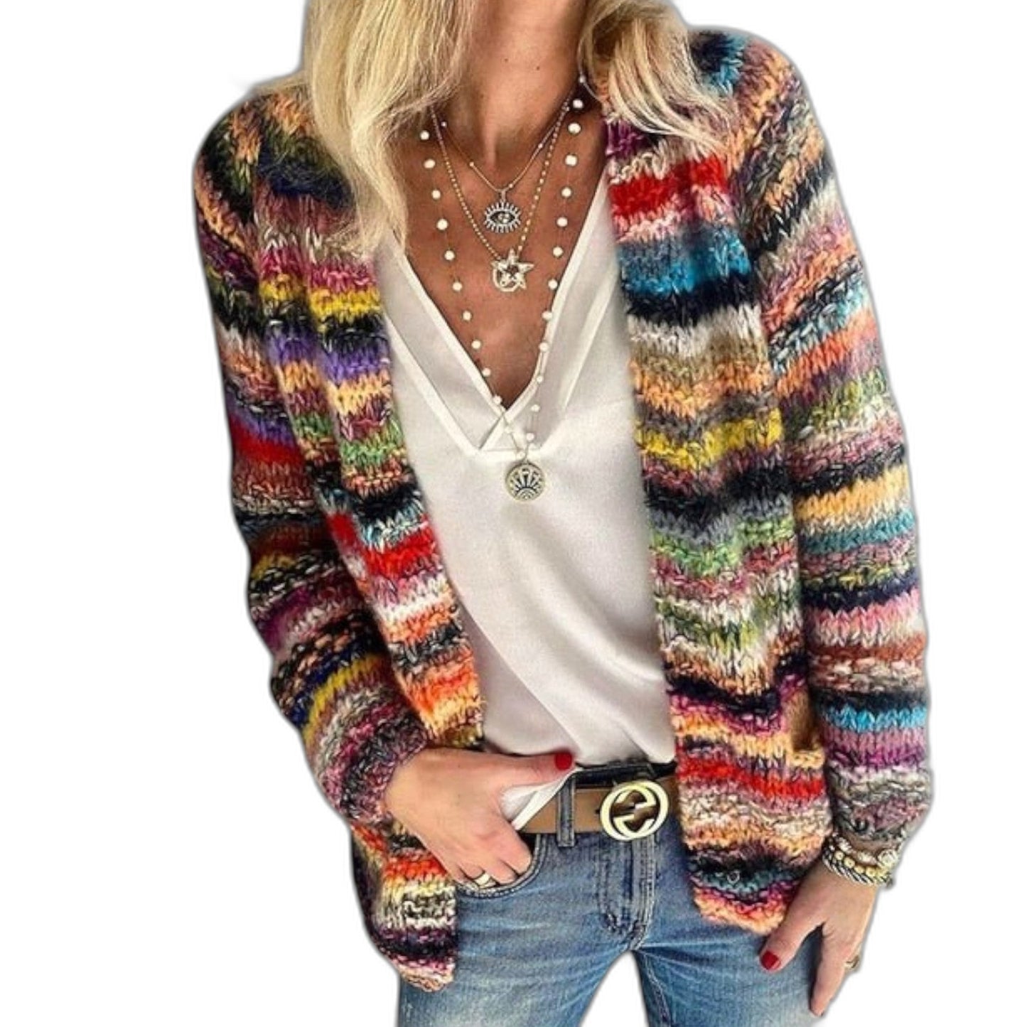 Effortless Abstract Cardigan Sweater for Women with Long Sleeve Casual Style