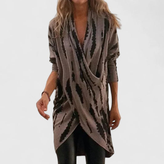 Effortless Abstract Cardigan Sweater for Women with V Neck Long Sleeve Wrap Flowing Casual Style