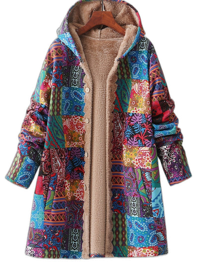 Effortless Abstract Coat for Women with Long Sleeve Button Front Fur Lined Casual Style