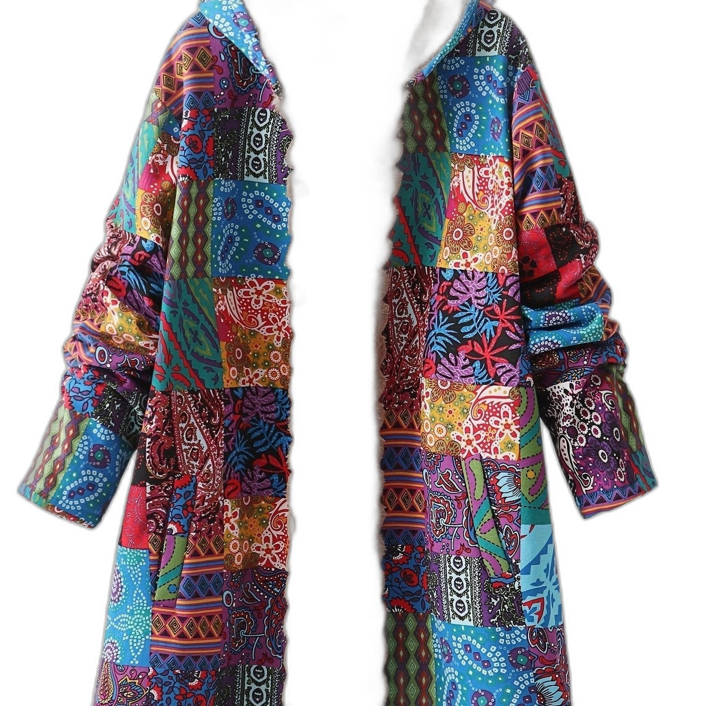 Effortless Abstract Coat for Women with Long Sleeve Button Front Fur Lined Casual Style