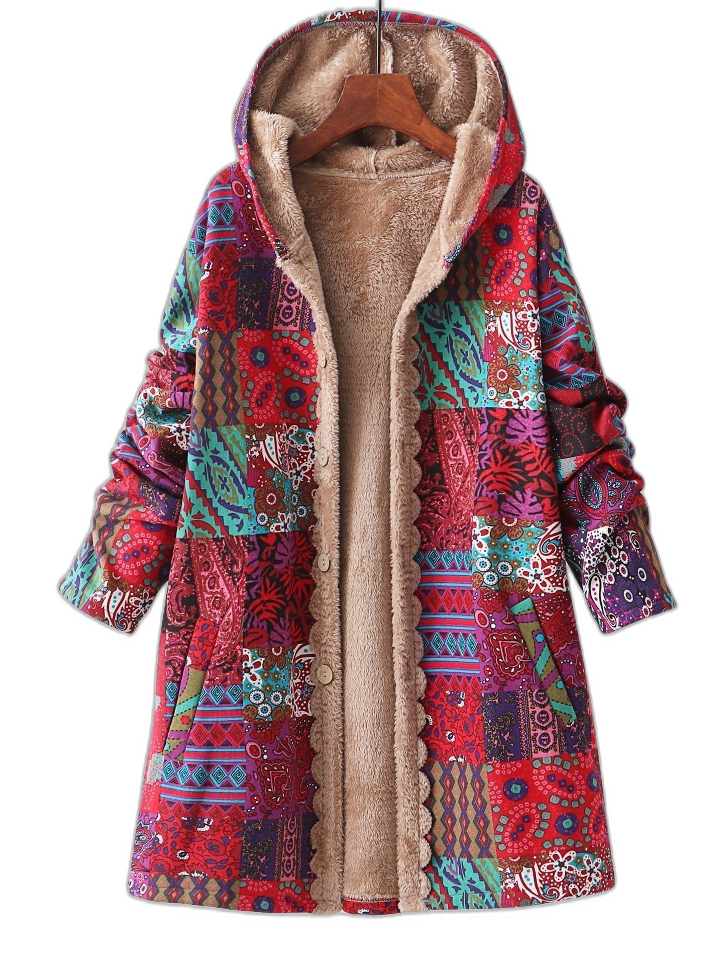 Effortless Abstract Coat for Women with Long Sleeve Button Front Fur Lined Casual Style