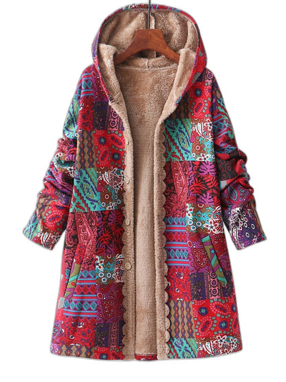 Effortless Abstract Coat for Women with Long Sleeve Button Front Fur Lined Casual Style