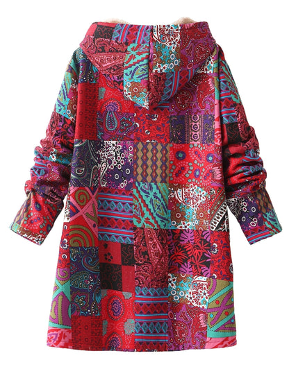 Effortless Abstract Coat for Women with Long Sleeve Button Front Fur Lined Casual Style