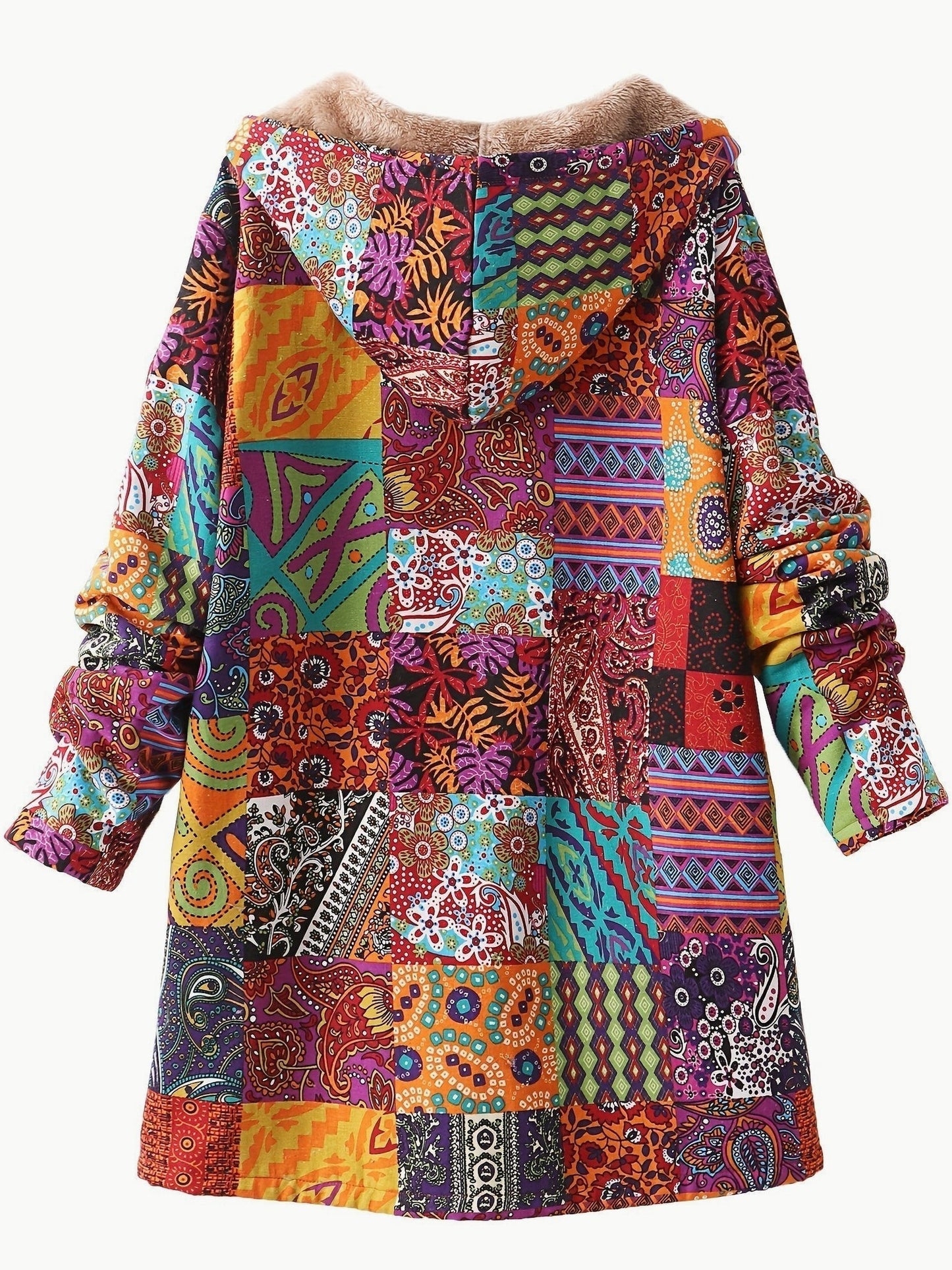 Effortless Abstract Coat for Women with Long Sleeve Button Front Fur Lined Casual Style