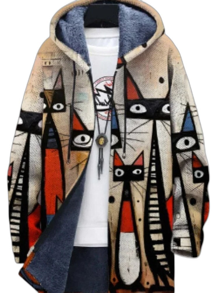 Effortless Abstract Jacket for Women with Collared Long Sleeve Casual Style