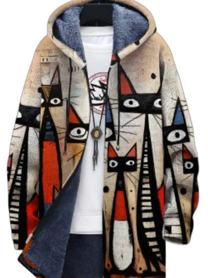Effortless Abstract Jacket for Women with Collared Long Sleeve Casual Style