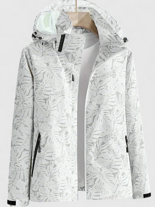 Effortless Abstract Jacket for Women with Collared Long Sleeve Pockets Casual Style