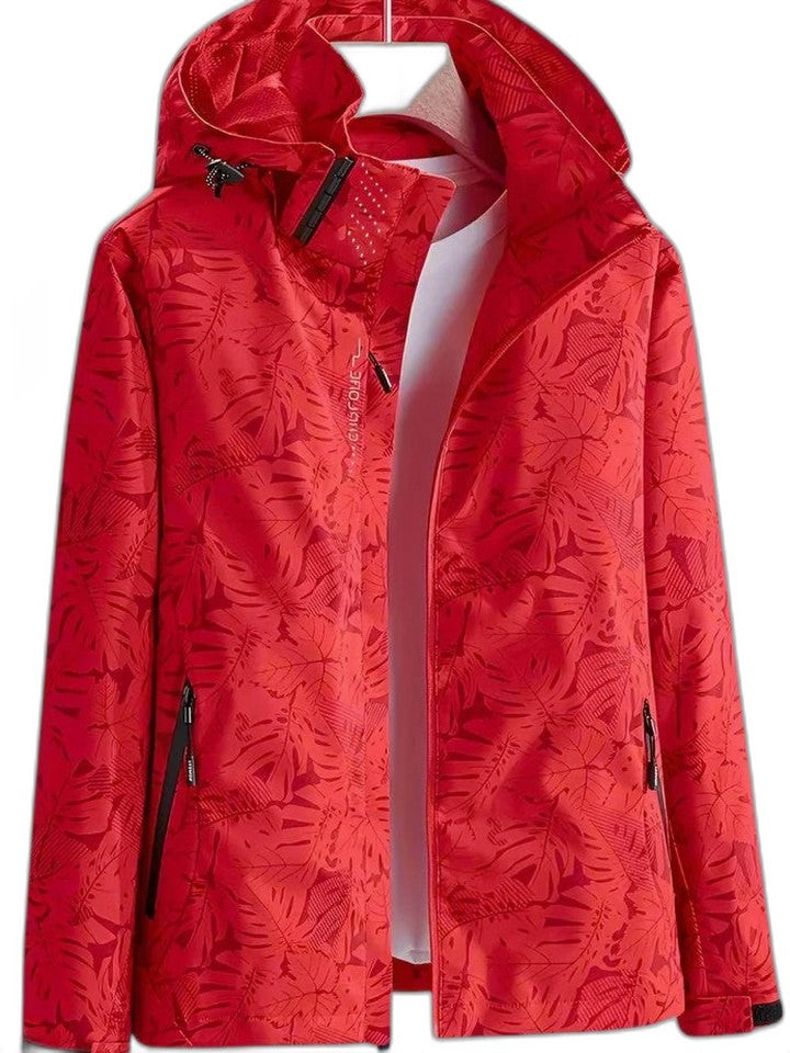 Effortless Abstract Jacket for Women with Collared Long Sleeve Pockets Casual Style