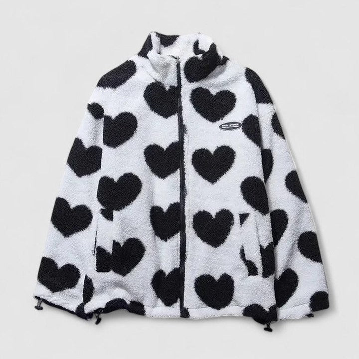 Effortless Abstract Jacket for Women with High Neck Long Sleeve Pockets Casual Style
